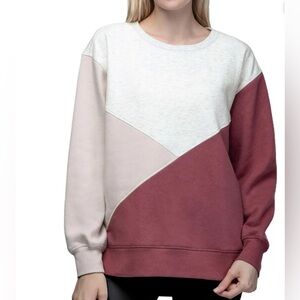 Green Tea Women's Colorblock Sweatshirt, Tri-Color, Side Split Seam, Small